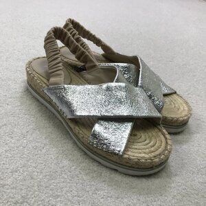 Marc Fisher Espadrilles Womens 8 M Silver Metallic PELLA Leather Upper